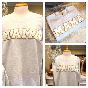 MAMA WHITE WITH GOLD GLITTER PATCHES SWEATSHIRTS